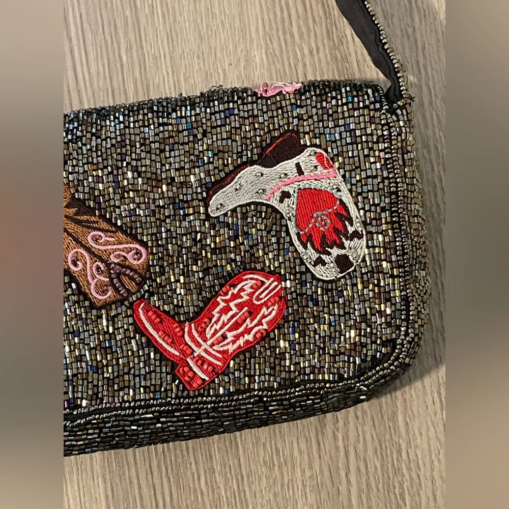 NWT Beaded Western Boots Shoulder Bag - Cowgirl Rodeo Festival Clutch - Picture 13 of 14
